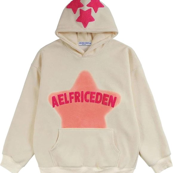 Aelfric Eden Tops - Aelfric Eden Womens Graphic Hoodies Pink Star Print Hoodie